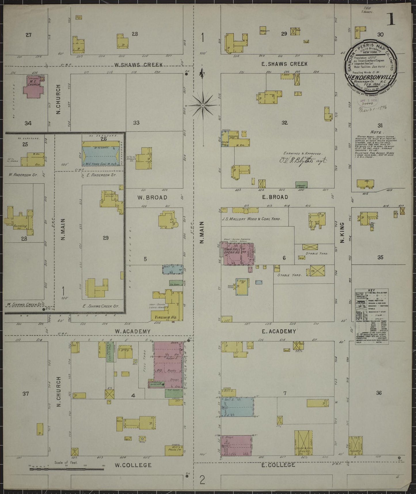 Sanborn Fire Insurance Map from Hendersonville, Henderson County, North Carolina (1896), Sheet #0001 - Complete Map Set gallery image, historic Sanborn map, vintage wall art, North Carolina North Carolina