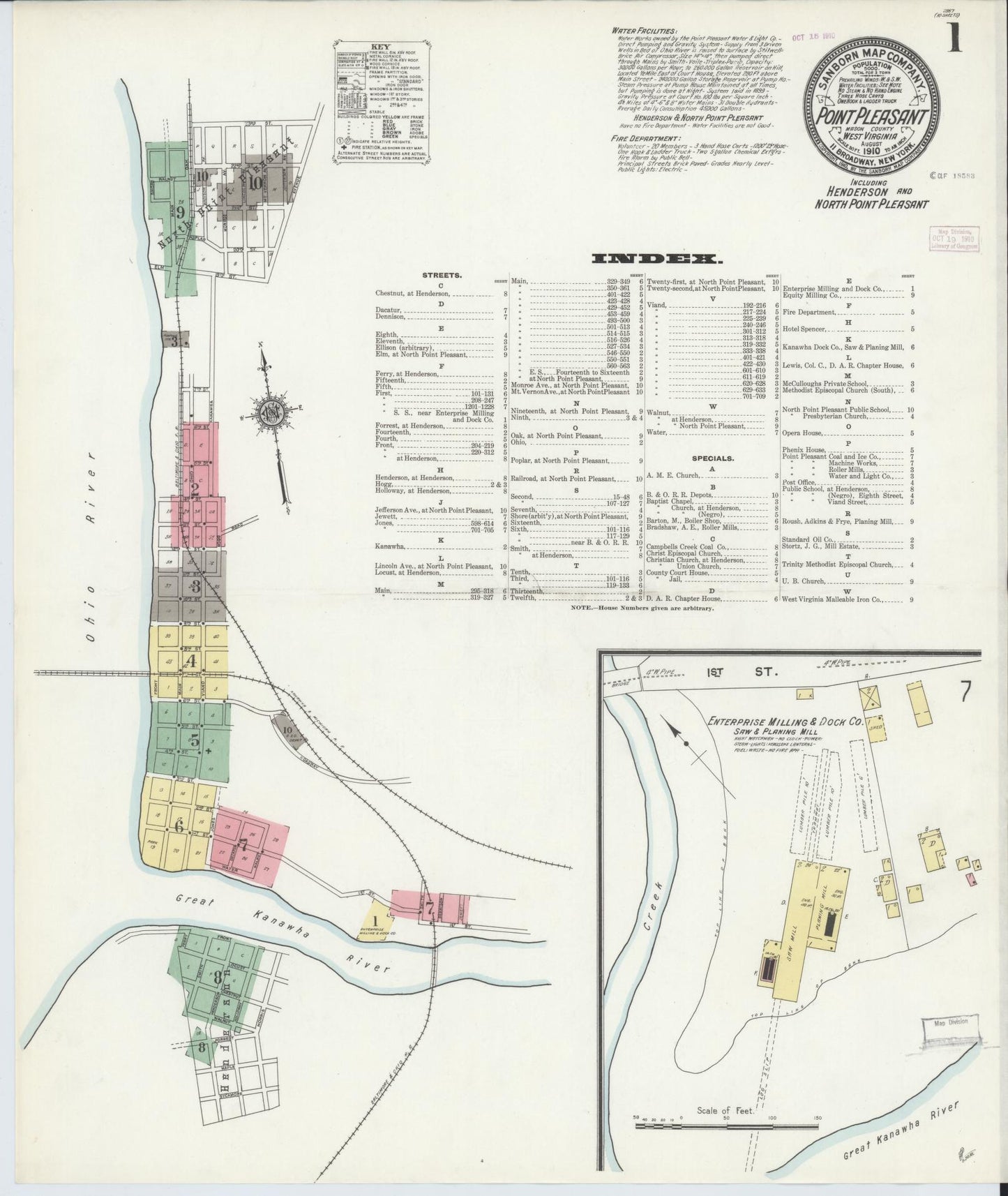 Sanborn Fire Insurance Map from Point Pleasant, Mason County, West Virginia (1910), Sheet #0001 - Complete Map Set gallery image, historic Sanborn map, vintage wall art, West Virginia West Virginia