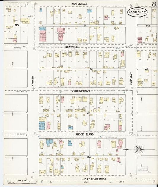 Sanborn Fire Insurance Map from Lawrence, Douglas County, Kansas (1889), Sheet #0008 - Historic Sanborn Fire Insurance Map Print, vintage old map wall art, antique decor, genealogy gift, Kansas Kansas map