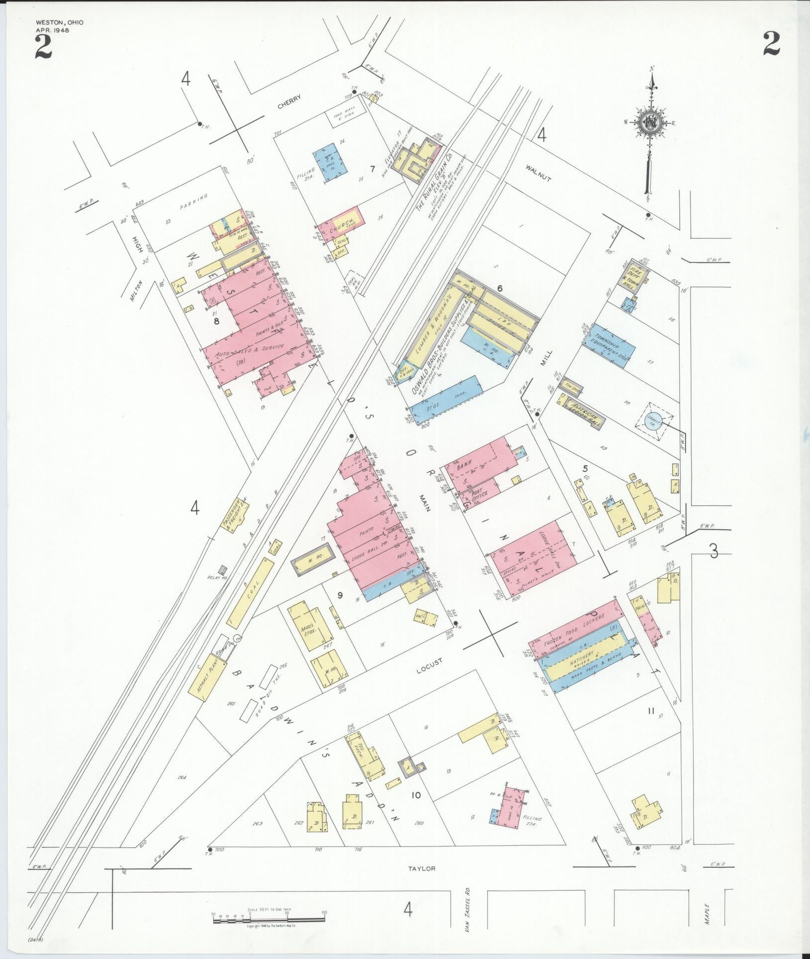 Sanborn Fire Insurance Map from Weston, Wood County, Ohio (1948), Sheet #0002 - Complete Map Set gallery image, historic Sanborn map, vintage wall art, Ohio Ohio