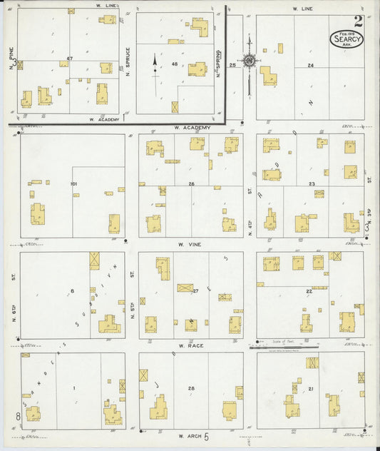 Sanborn Fire Insurance Map from Searcy, White County, Arkansas (1919), Sheet #0002 - Historic Sanborn Fire Insurance Map Print, vintage old map wall art, antique decor, genealogy gift, Arkansas Arkansas map
