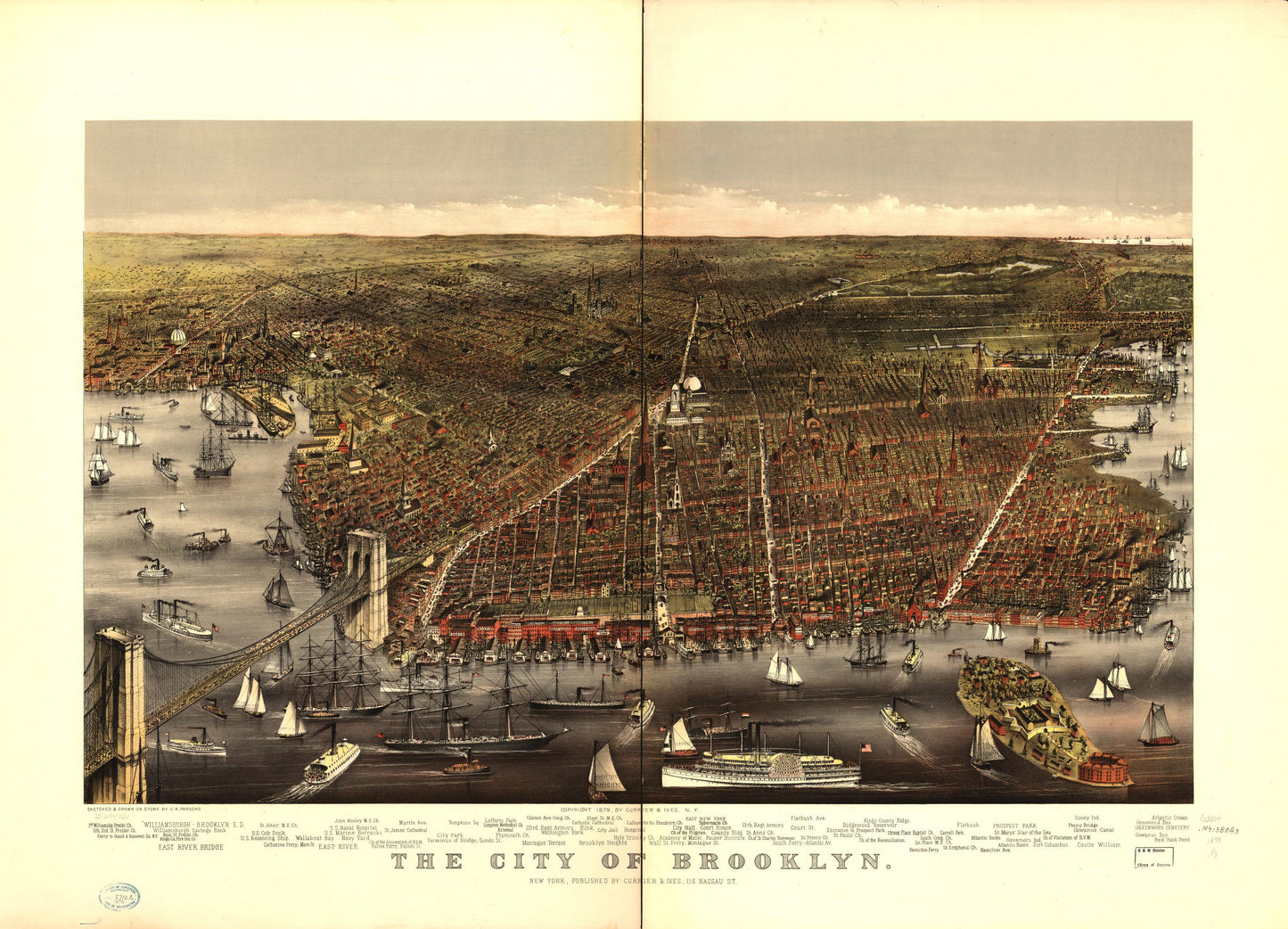 The city of Brooklyn. (1879) – Historic Bird’s-Eye View Panorama Print