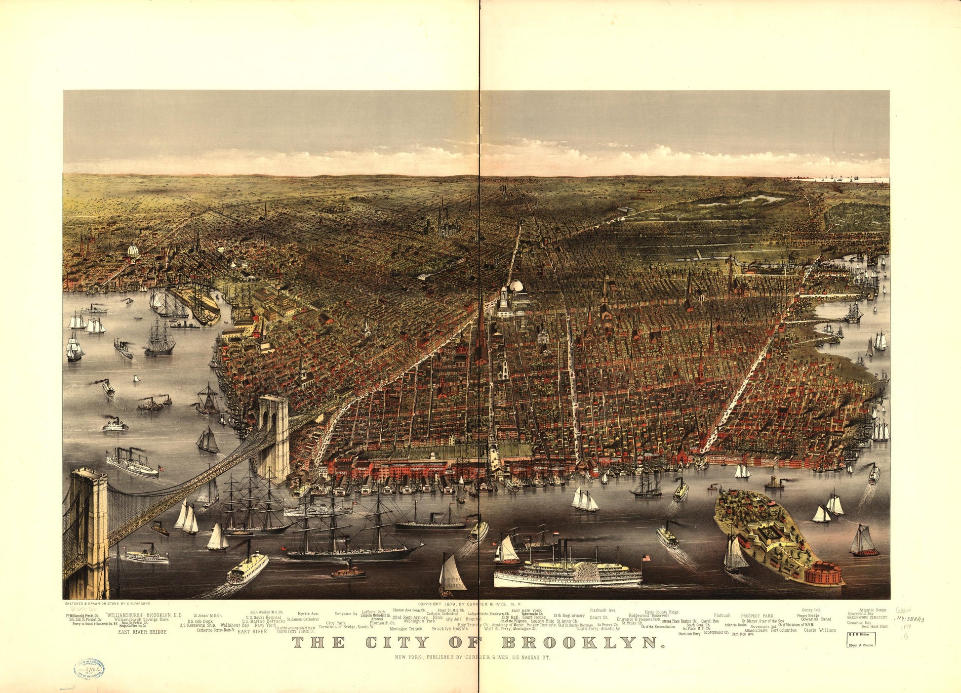 The city of Brooklyn. (1879) – Historic Bird’s-Eye View Panorama Print