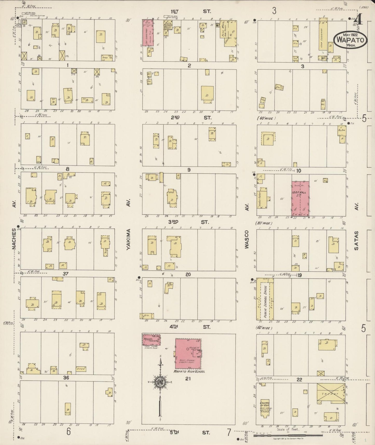 Sanborn Fire Insurance Map from Wapato, Yakima County, Washington (1922), Sheet #0004 - Complete Map Set gallery image, historic Sanborn map, vintage wall art, Washington Washington