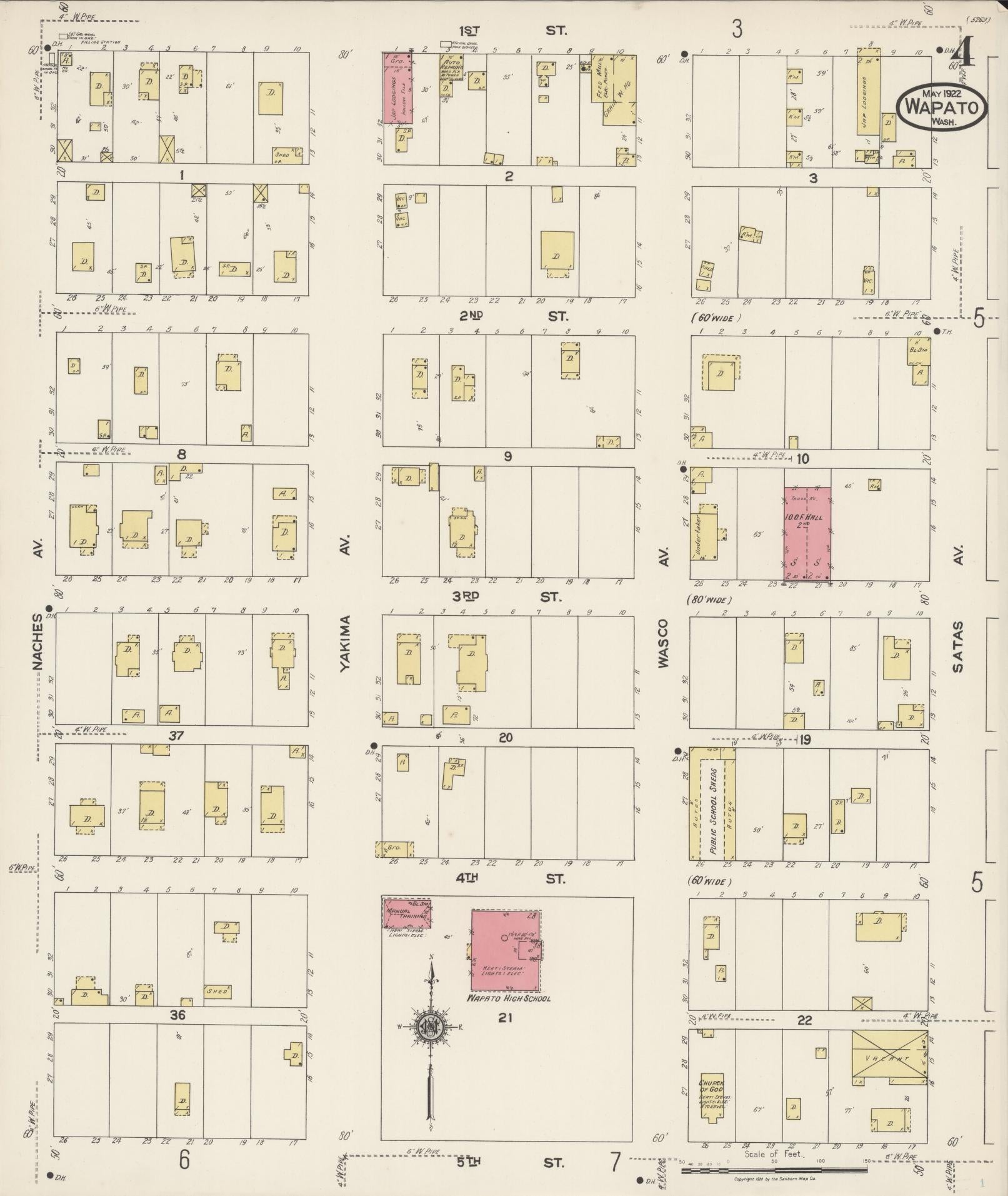 Sanborn Fire Insurance Map from Wapato, Yakima County, Washington (1922), Sheet #0004 - Complete Map Set gallery image, historic Sanborn map, vintage wall art, Washington Washington