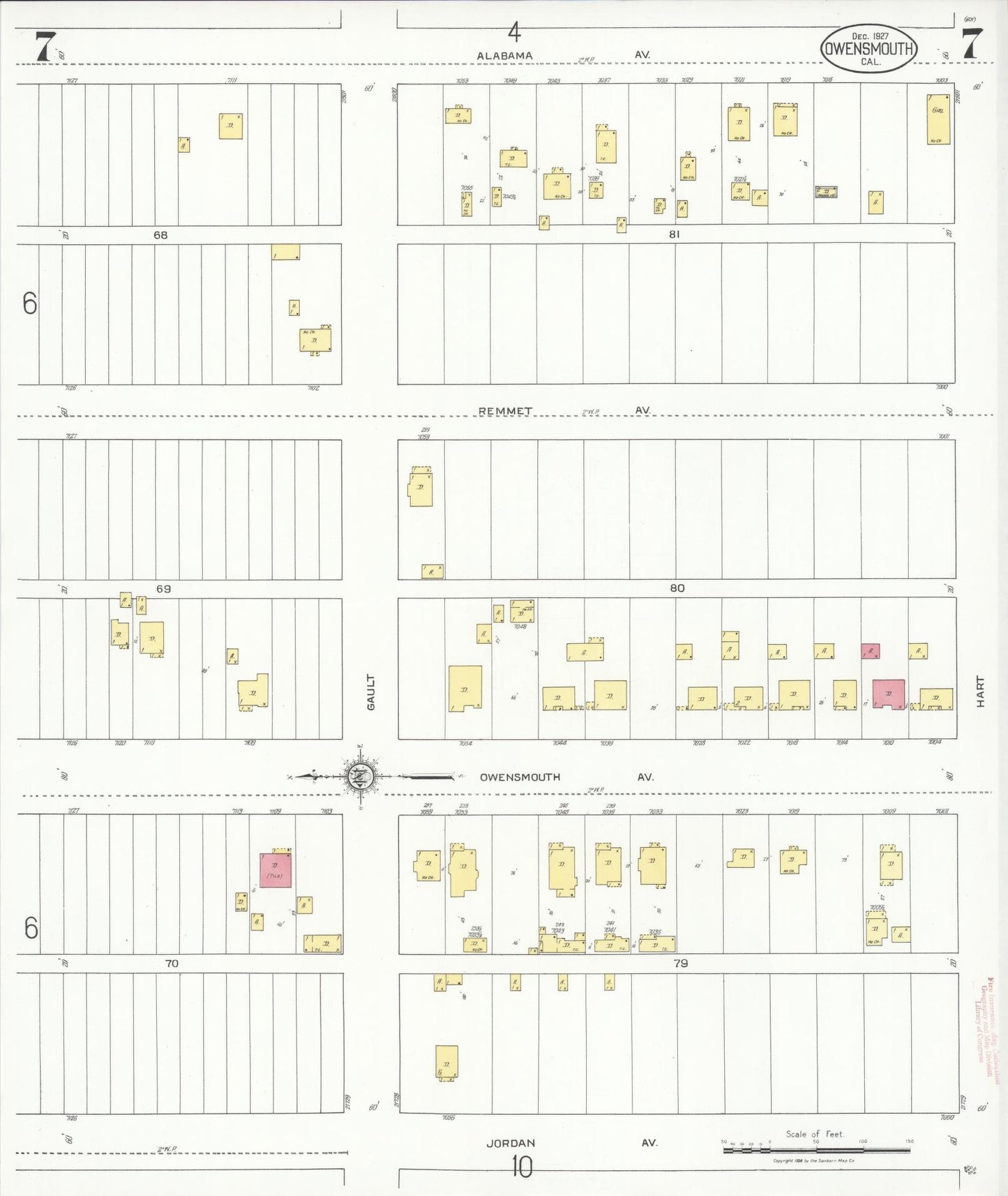 Sanborn Fire Insurance Map from Owensmouth, Los Angeles County, California (1927), Sheet #0007 - Complete Map Set gallery image, historic Sanborn map, vintage wall art, California California