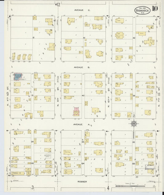 Sanborn Fire Insurance Map from Bismarck, Burleigh County, North Dakota (1912), Sheet #0010 - Historic Sanborn Fire Insurance Map Print, vintage old map wall art, antique decor, genealogy gift, North Dakota North Dakota map