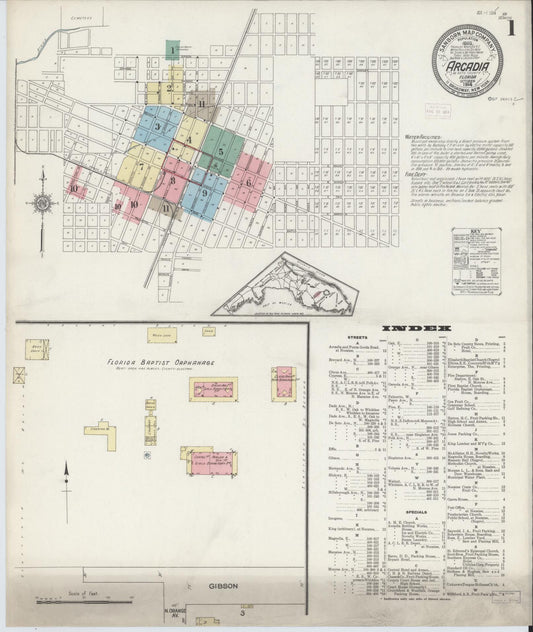 Sanborn Fire Insurance Map from Arcadia, DeSoto County, Florida (1914), Sheet #0001 - Complete Map Set gallery image, historic Sanborn map, vintage wall art, Florida Florida