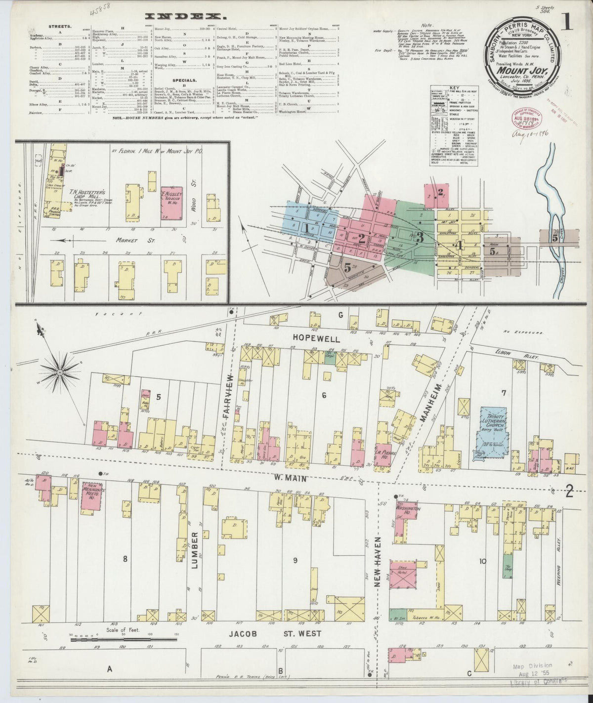 Sanborn Fire Insurance Map from Mount Joy, Lancaster County, Pennsylvania (1896), Sheet #0001 - Complete Map Set gallery image, historic Sanborn map, vintage wall art, Pennsylvania Pennsylvania