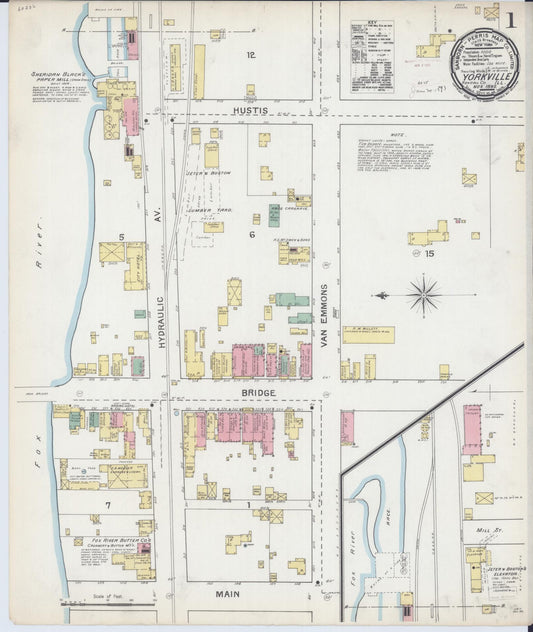 Sanborn Fire Insurance Map from Yorkville, Kendall County, Illinois (1892), Sheet #0001 - Historic Sanborn Fire Insurance Map Print, vintage old map wall art, antique decor, genealogy gift, Illinois Illinois map