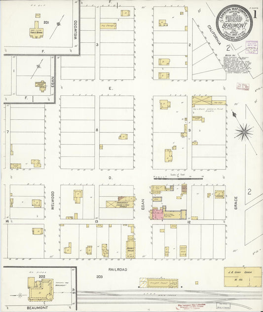 Sanborn Fire Insurance Map from Beaumont, Riverside County, California (1907), Sheet #0001 - Historic Sanborn Fire Insurance Map Print, vintage old map wall art, antique decor, genealogy gift, California California map