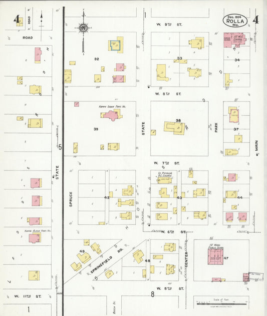 Sanborn Fire Insurance Map from Rolla, Phelps County, Missouri (1924), Sheet #0004 - Historic Sanborn Fire Insurance Map Print, vintage old map wall art, antique decor, genealogy gift, Missouri Missouri map