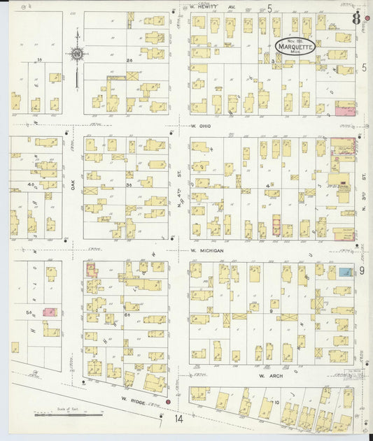 Sanborn Fire Insurance Map from Marquette, Marquette County, Michigan (1911), Sheet #0008 - Historic Sanborn Fire Insurance Map Print, vintage old map wall art, antique decor, genealogy gift, Michigan Michigan map