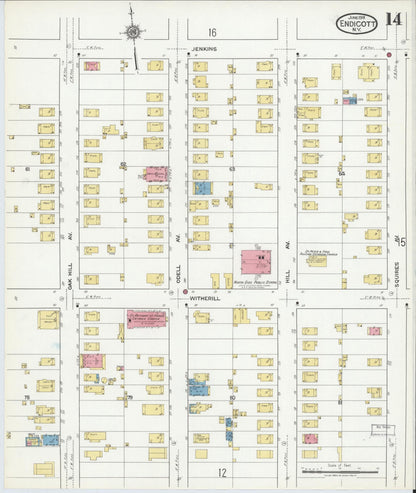 Sanborn Fire Insurance Map from Endicott, Broome County, New York (1918), Sheet #0014 - Historic Sanborn Fire Insurance Map Print, vintage old map wall art, antique decor, genealogy gift, New York New York map