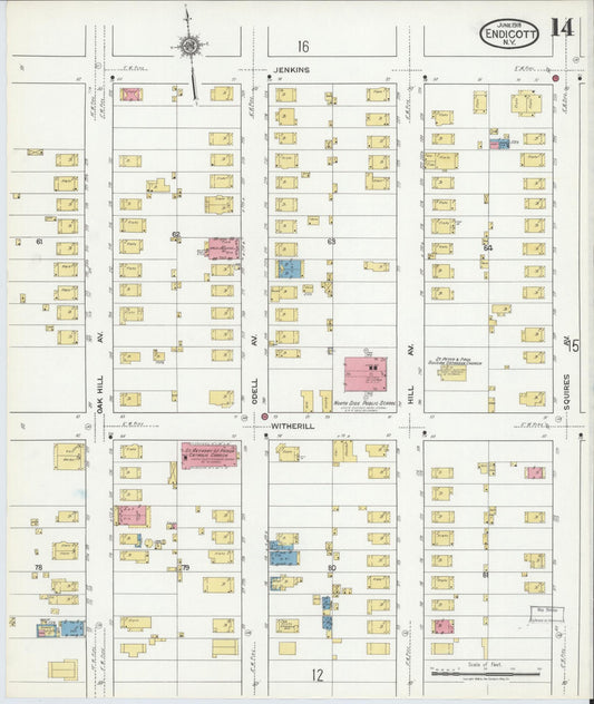 Sanborn Fire Insurance Map from Endicott, Broome County, New York (1918), Sheet #0014 - Historic Sanborn Fire Insurance Map Print, vintage old map wall art, antique decor, genealogy gift, New York New York map