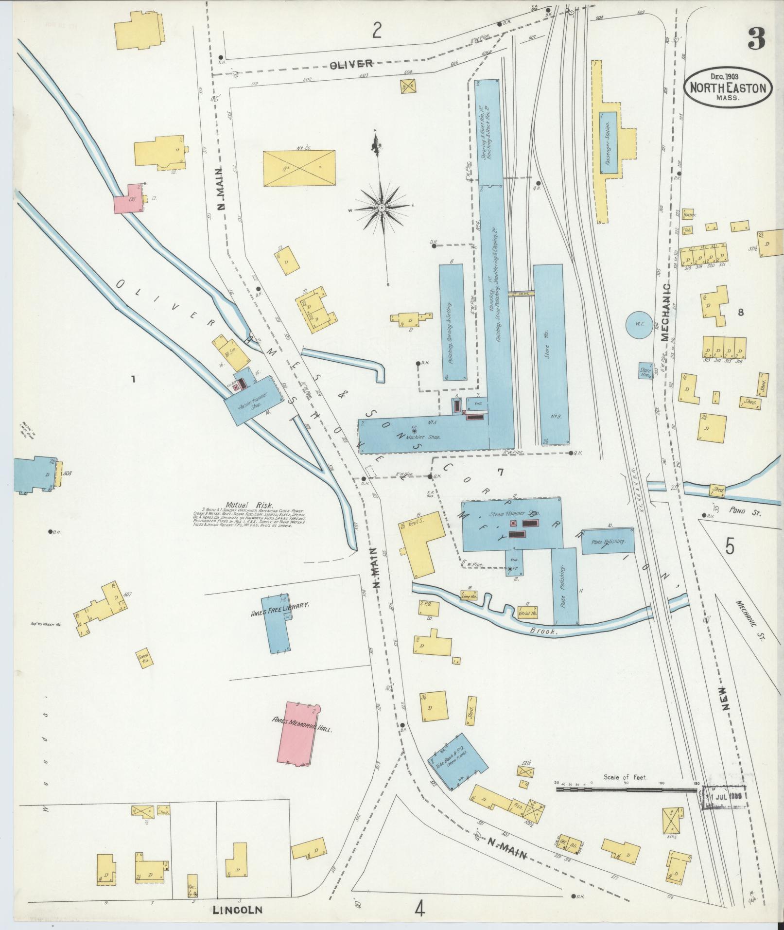 Sanborn Fire Insurance Map from North Easton, Bristol County, Massachusetts (1903), Sheet #0003 - Complete Map Set gallery image, historic Sanborn map, vintage wall art, Massachusetts Massachusetts