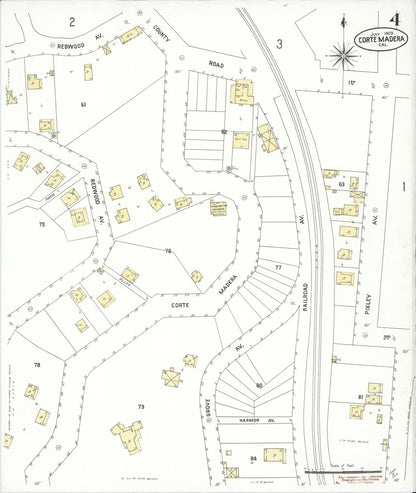 Sanborn Fire Insurance Map from Corte Madera, Marin County, California (1909), Sheet #0004 - Complete Map Set gallery image, historic Sanborn map, vintage wall art, California California