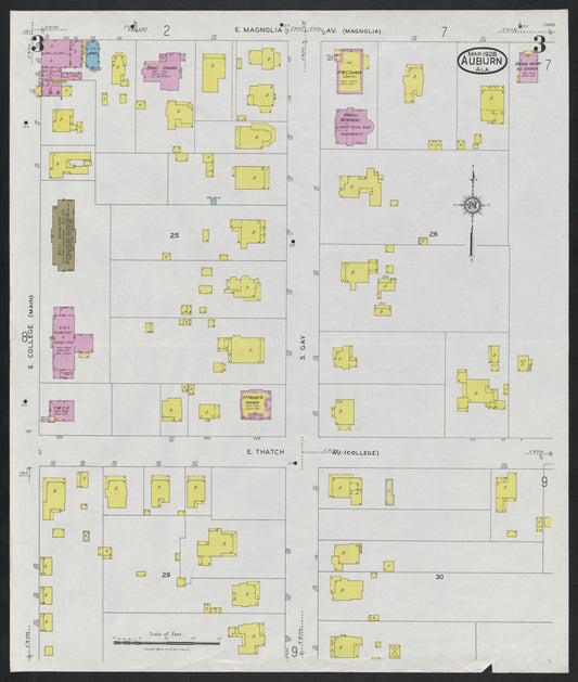 Sanborn Fire Insurance Map from Auburn, Lee County, Alabama (1928), Sheet #0003 - Historic Sanborn Fire Insurance Map Print, vintage old map wall art, antique decor, genealogy gift, Alabama Alabama map