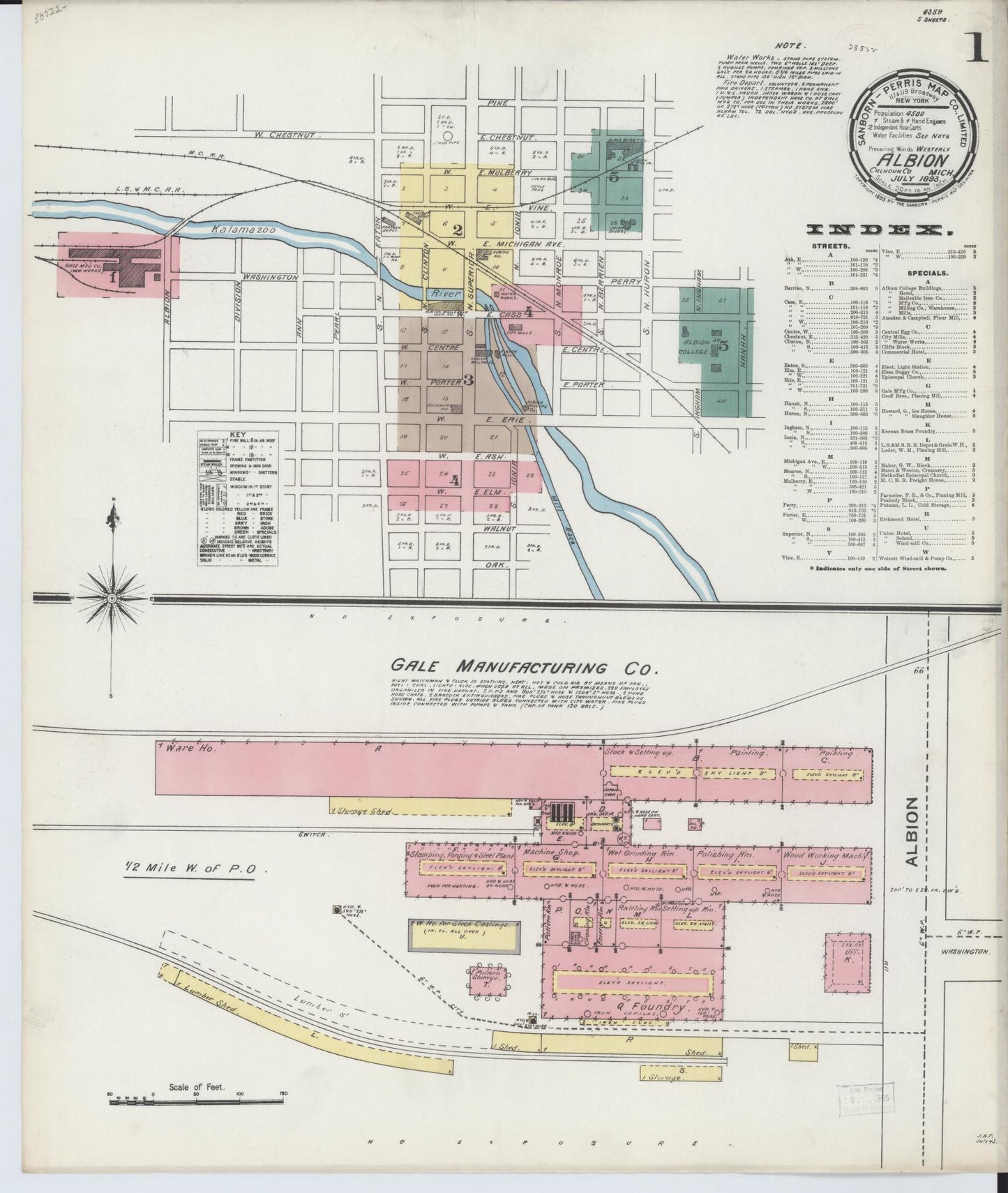 Sanborn Fire Insurance Map from Albion, Calhoun County, Michigan (1893), Sheet #0001 - Complete Map Set gallery image, historic Sanborn map, vintage wall art, Michigan Michigan