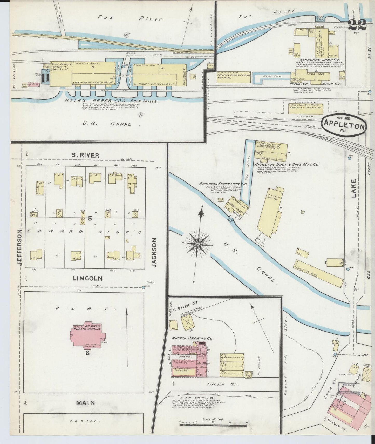 Sanborn Fire Insurance Map from Appleton, Outagamie County, Wisconsin (1891), Sheet #0022 - Complete Map Set gallery image, historic Sanborn map, vintage wall art, Wisconsin Wisconsin