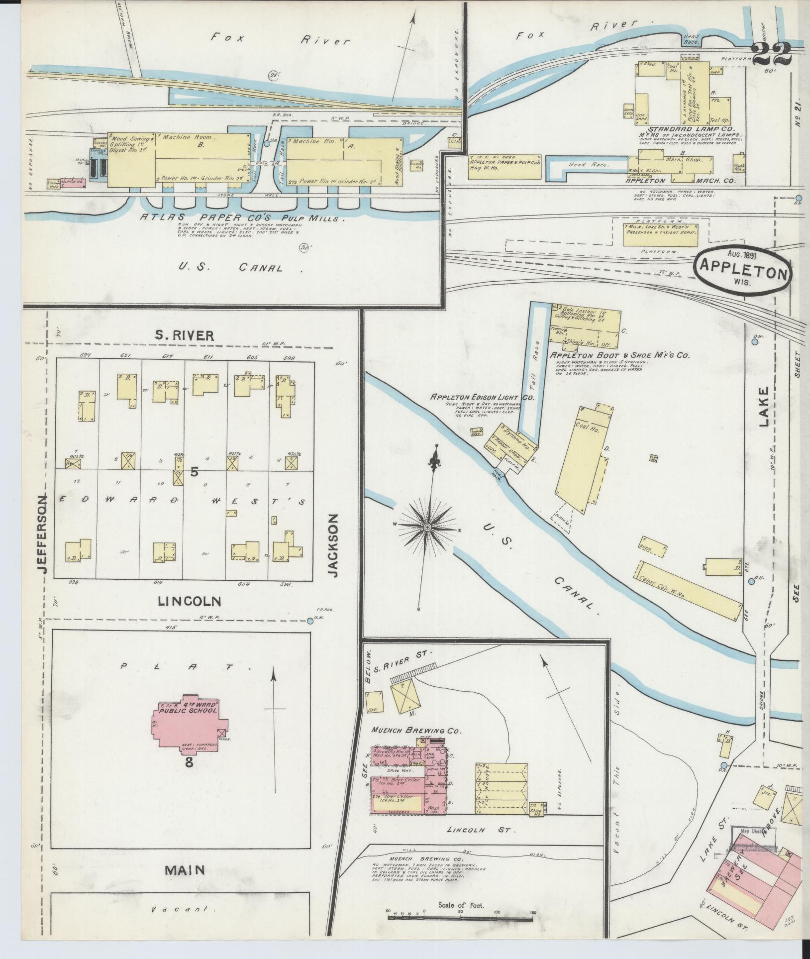 Sanborn Fire Insurance Map from Appleton, Outagamie County, Wisconsin (1891), Sheet #0022 - Complete Map Set gallery image, historic Sanborn map, vintage wall art, Wisconsin Wisconsin