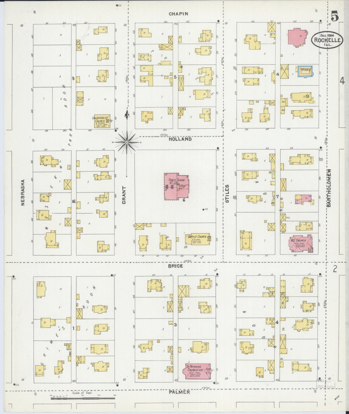 Sanborn Fire Insurance Map from Rochelle, Ogle County, Illinois (1904), Sheet #0005 - Complete Map Set gallery image, historic Sanborn map, vintage wall art, Illinois Illinois