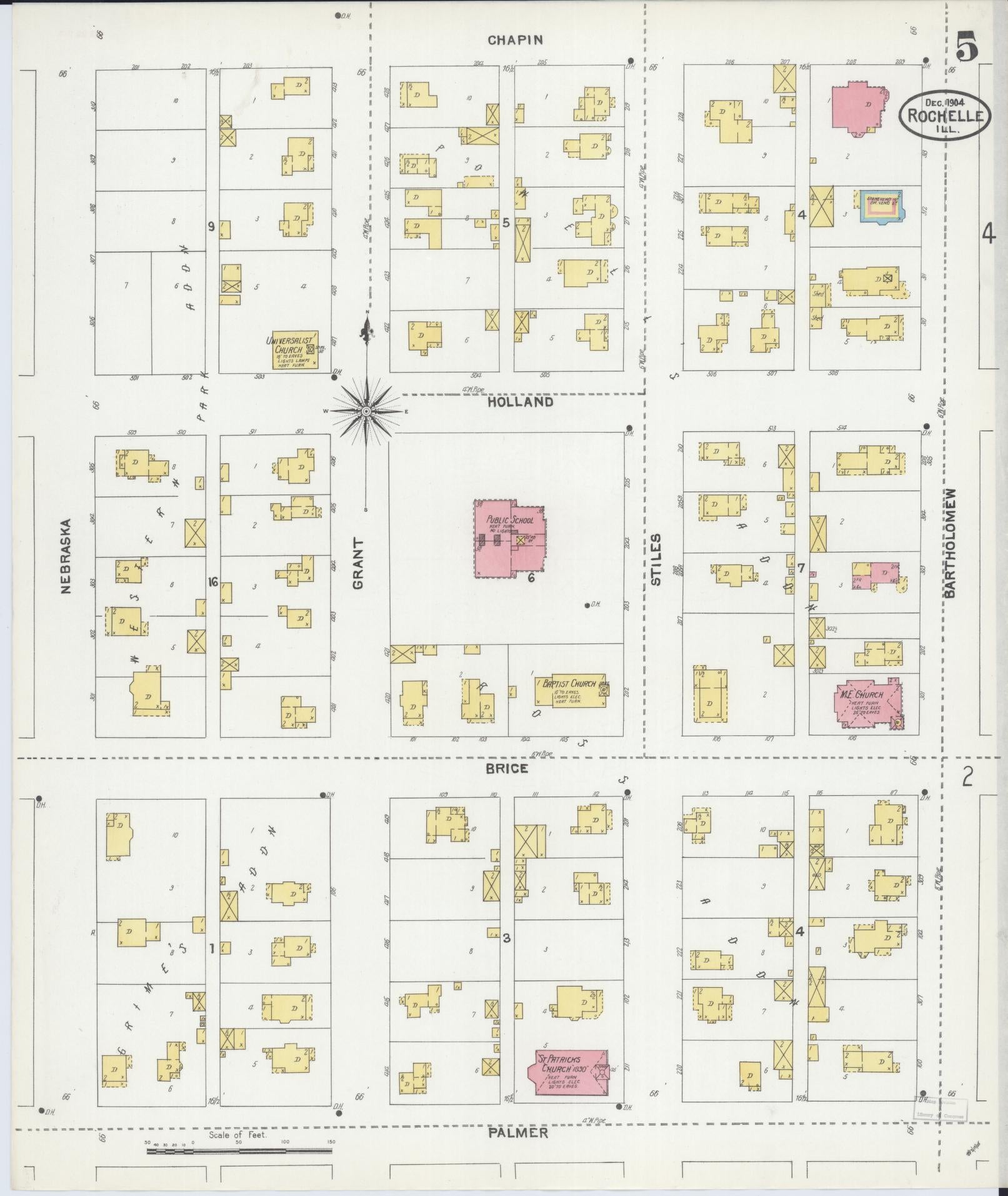 Sanborn Fire Insurance Map from Rochelle, Ogle County, Illinois (1904), Sheet #0005 - Complete Map Set gallery image, historic Sanborn map, vintage wall art, Illinois Illinois