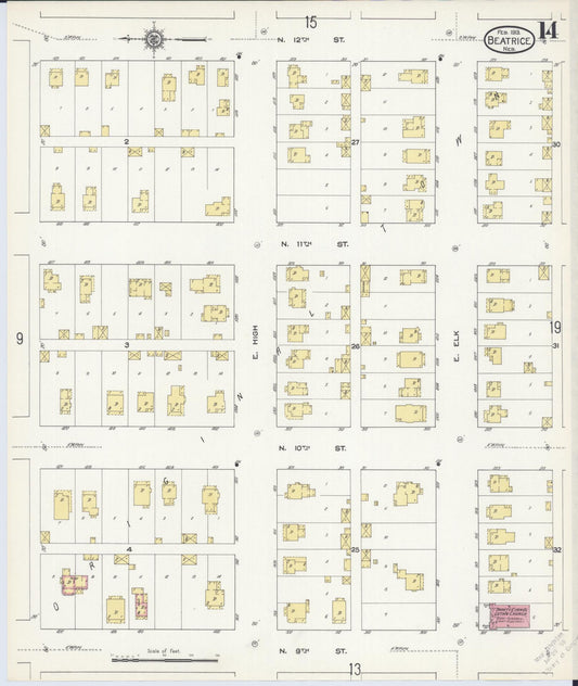 Sanborn Fire Insurance Map from Beatrice, Gage County, Nebraska (1913), Sheet #0014 - Historic Sanborn Fire Insurance Map Print, vintage old map wall art, antique decor, genealogy gift, Nebraska Nebraska map