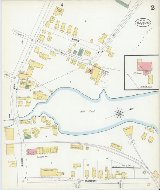 Sanborn Fire Insurance Map from Wolfeboro, Carroll County, New Hampshire (1901), Sheet #0002 - Historic Sanborn Fire Insurance Map Print, vintage old map wall art, antique decor, genealogy gift, New Hampshire New Hampshire map