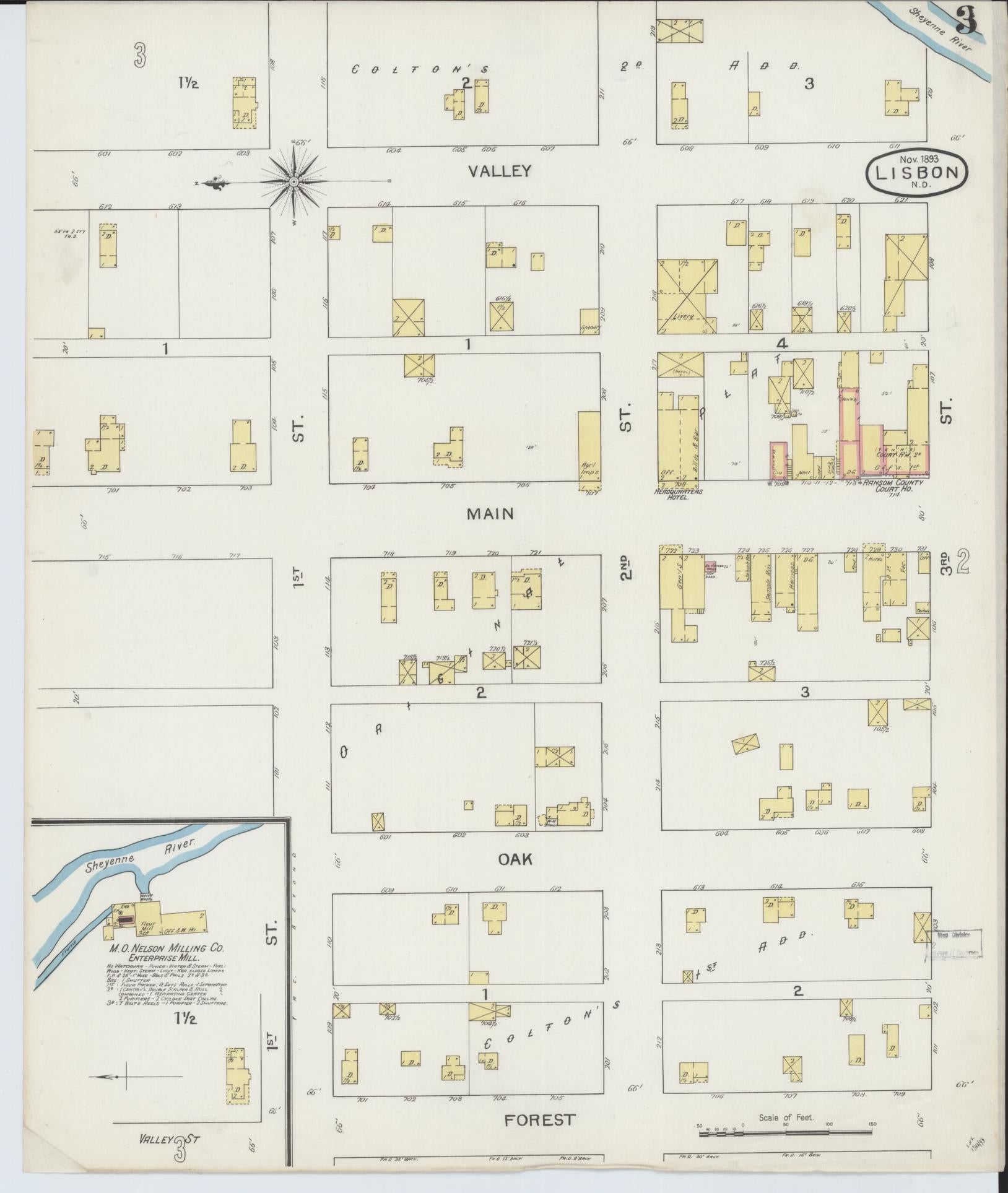 Sanborn Fire Insurance Map from Lisbon, Ransom County, North Dakota (1893), Sheet #0003 - Complete Map Set gallery image, historic Sanborn map, vintage wall art, North Dakota North Dakota