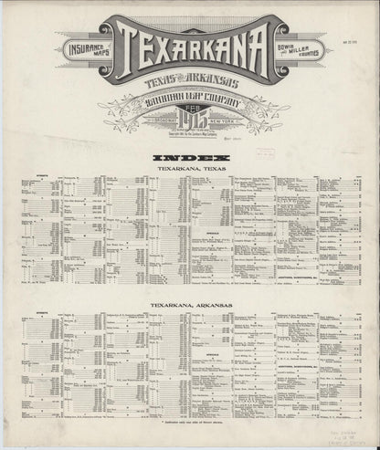 Sanborn Fire Insurance Map from Texarkana, Bowie County, Texas (1915), Sheet #0001 - Historic Sanborn Fire Insurance Map Print, vintage old map wall art, antique decor, genealogy gift, Texas Texas map