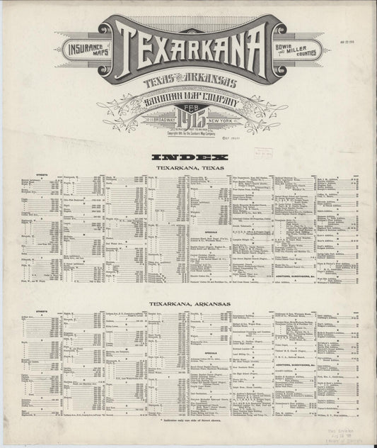 Sanborn Fire Insurance Map from Texarkana, Bowie County, Texas (1915), Sheet #0001 - Historic Sanborn Fire Insurance Map Print, vintage old map wall art, antique decor, genealogy gift, Texas Texas map