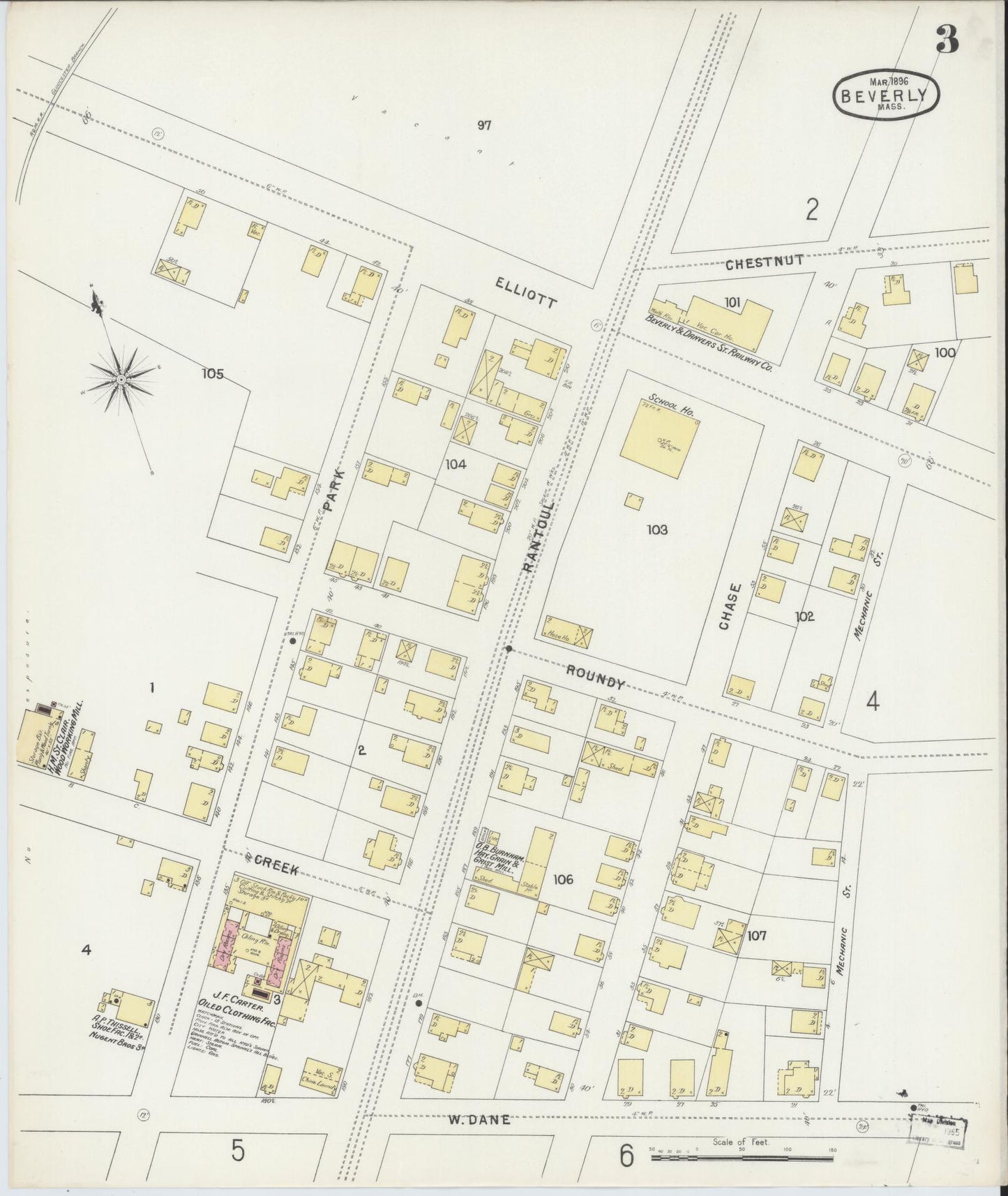 Sanborn Fire Insurance Map from Beverly, Essex County, Massachusetts (1896), Sheet #0003 - Historic Sanborn Fire Insurance Map Print, vintage old map wall art, antique decor, genealogy gift, Massachusetts Massachusetts map