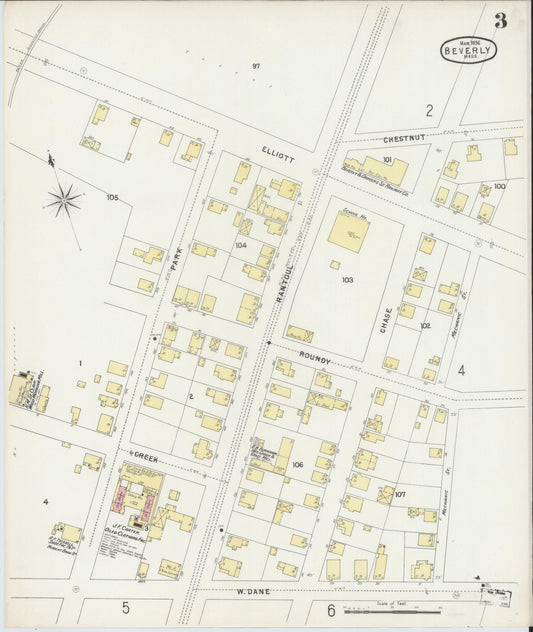 Sanborn Fire Insurance Map from Beverly, Essex County, Massachusetts (1896), Sheet #0003 - Historic Sanborn Fire Insurance Map Print, vintage old map wall art, antique decor, genealogy gift, Massachusetts Massachusetts map