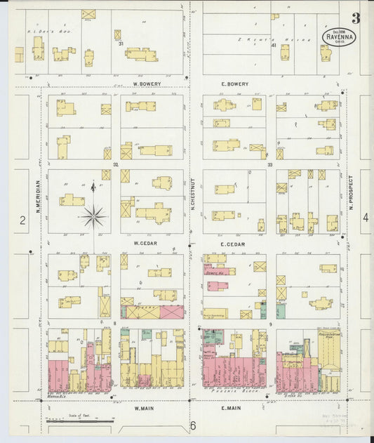 Sanborn Fire Insurance Map from Ravenna, Portage County, Ohio (1898), Sheet #0003 - Historic Sanborn Fire Insurance Map Print, vintage old map wall art, antique decor, genealogy gift, Ohio Ohio map