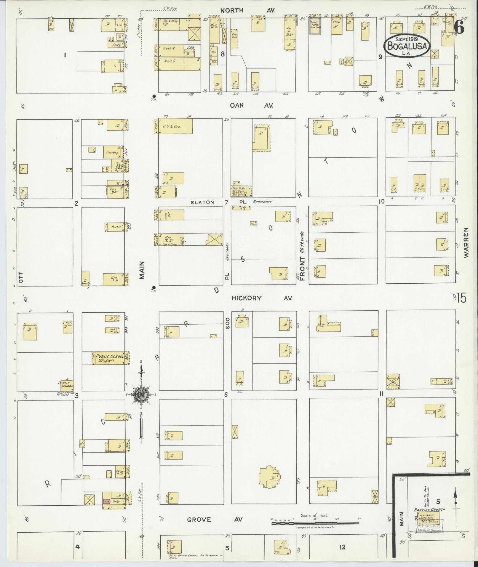 Sanborn Fire Insurance Map from Bogalusa, Washington Parish, Louisiana (1919), Sheet #0006 - Historic Sanborn Fire Insurance Map Print, vintage old map wall art, antique decor, genealogy gift, Louisiana Louisiana map