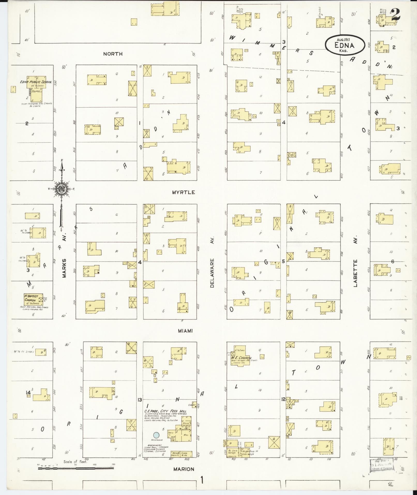 Sanborn Fire Insurance Map from Edna, Labette County, Kansas (1911), Sheet #0002 - Complete Map Set gallery image, historic Sanborn map, vintage wall art, Kansas Kansas