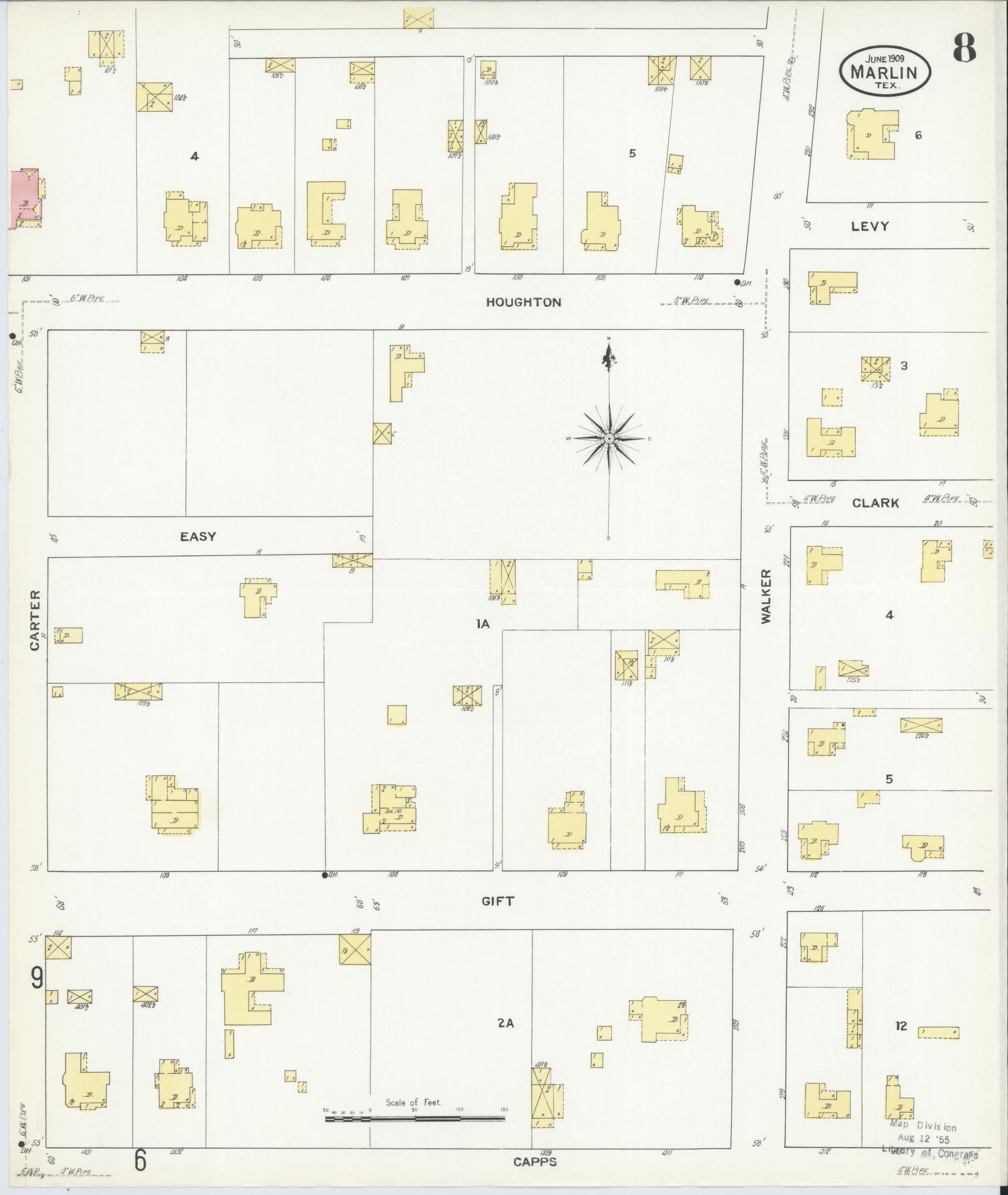 Sanborn Fire Insurance Map from Marlin, Falls County, Texas (1909), Sheet #0008 - Historic Sanborn Fire Insurance Map Print, vintage old map wall art, antique decor, genealogy gift, Texas Texas map
