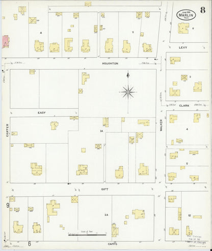 Sanborn Fire Insurance Map from Marlin, Falls County, Texas (1909), Sheet #0008 - Historic Sanborn Fire Insurance Map Print, vintage old map wall art, antique decor, genealogy gift, Texas Texas map