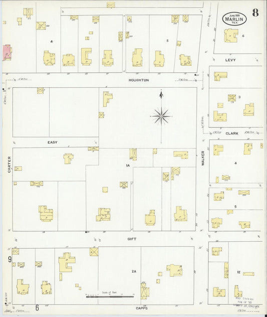 Sanborn Fire Insurance Map from Marlin, Falls County, Texas (1909), Sheet #0008 - Historic Sanborn Fire Insurance Map Print, vintage old map wall art, antique decor, genealogy gift, Texas Texas map