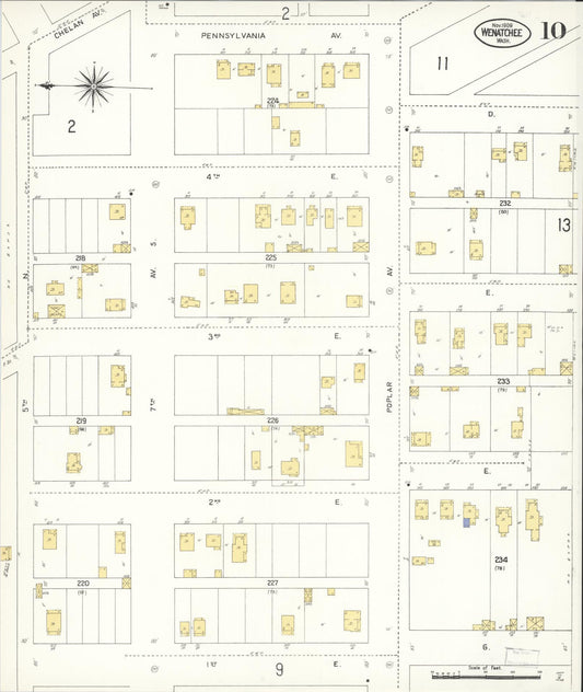 Sanborn Fire Insurance Map from Wenatchee, Chelan County, Washington (1909), Sheet #0010 - Historic Sanborn Fire Insurance Map Print, vintage old map wall art, antique decor, genealogy gift, Washington Washington map