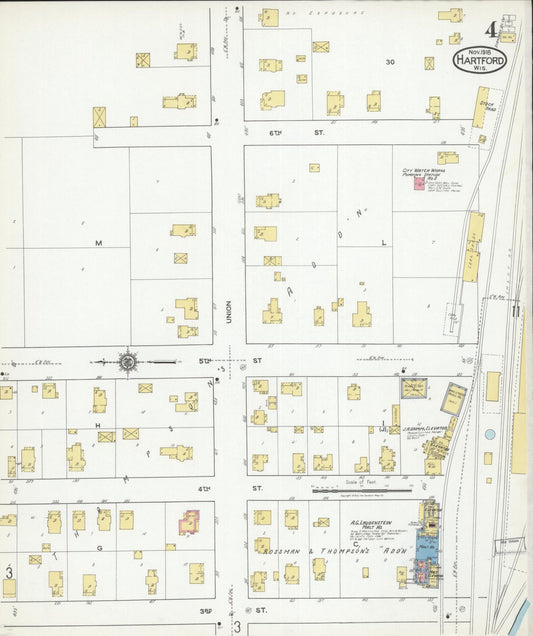 Sanborn Fire Insurance Map from Hartford, Washington County, Wisconsin (1918), Sheet #0004 - Historic Sanborn Fire Insurance Map Print, vintage old map wall art, antique decor, genealogy gift, Wisconsin Wisconsin map