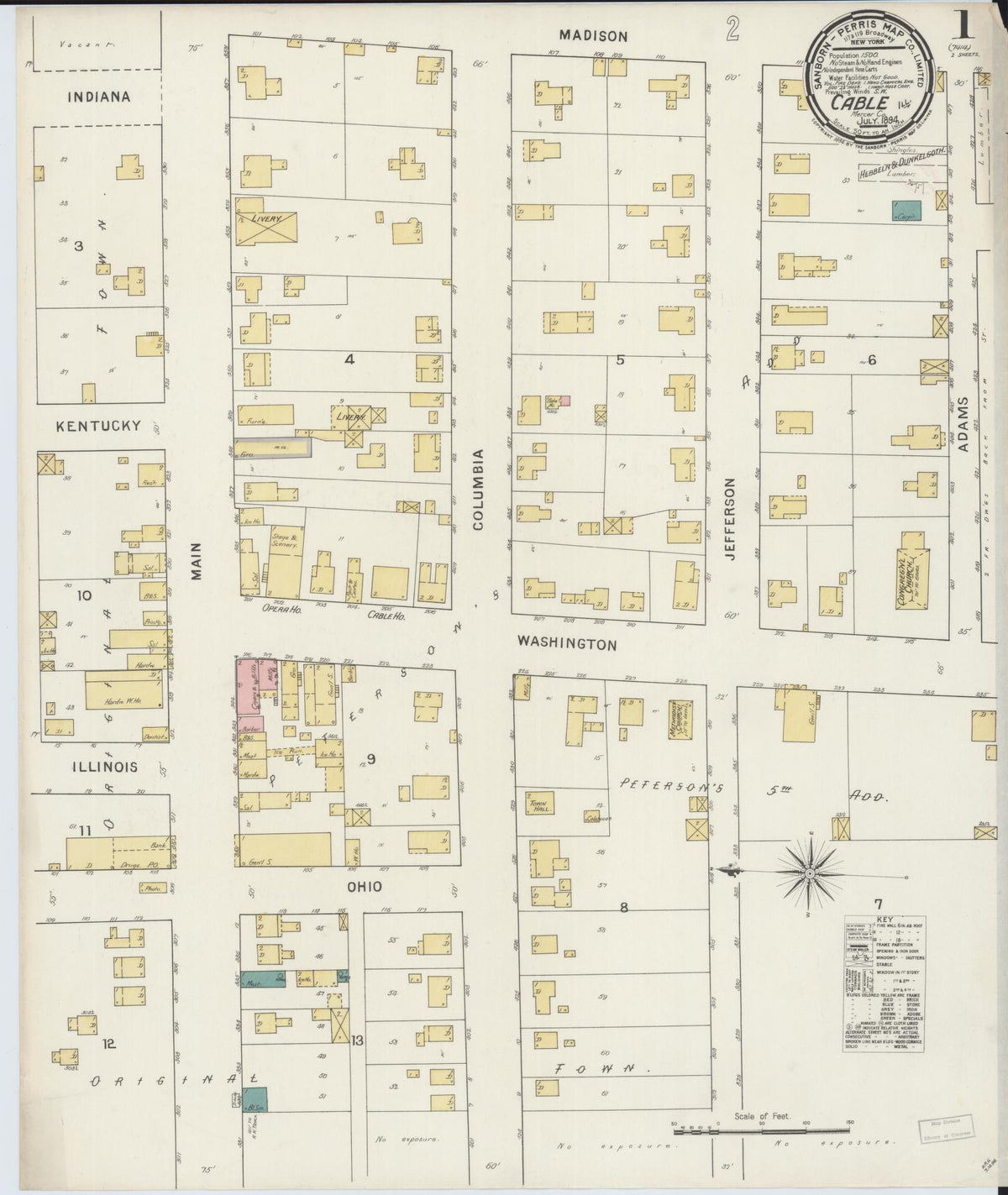 Sanborn Fire Insurance Map from Cable, Mercer County, Illinois (1894), Sheet #0001 - Historic Sanborn Fire Insurance Map Print, vintage old map wall art, antique decor, genealogy gift, Illinois Illinois map