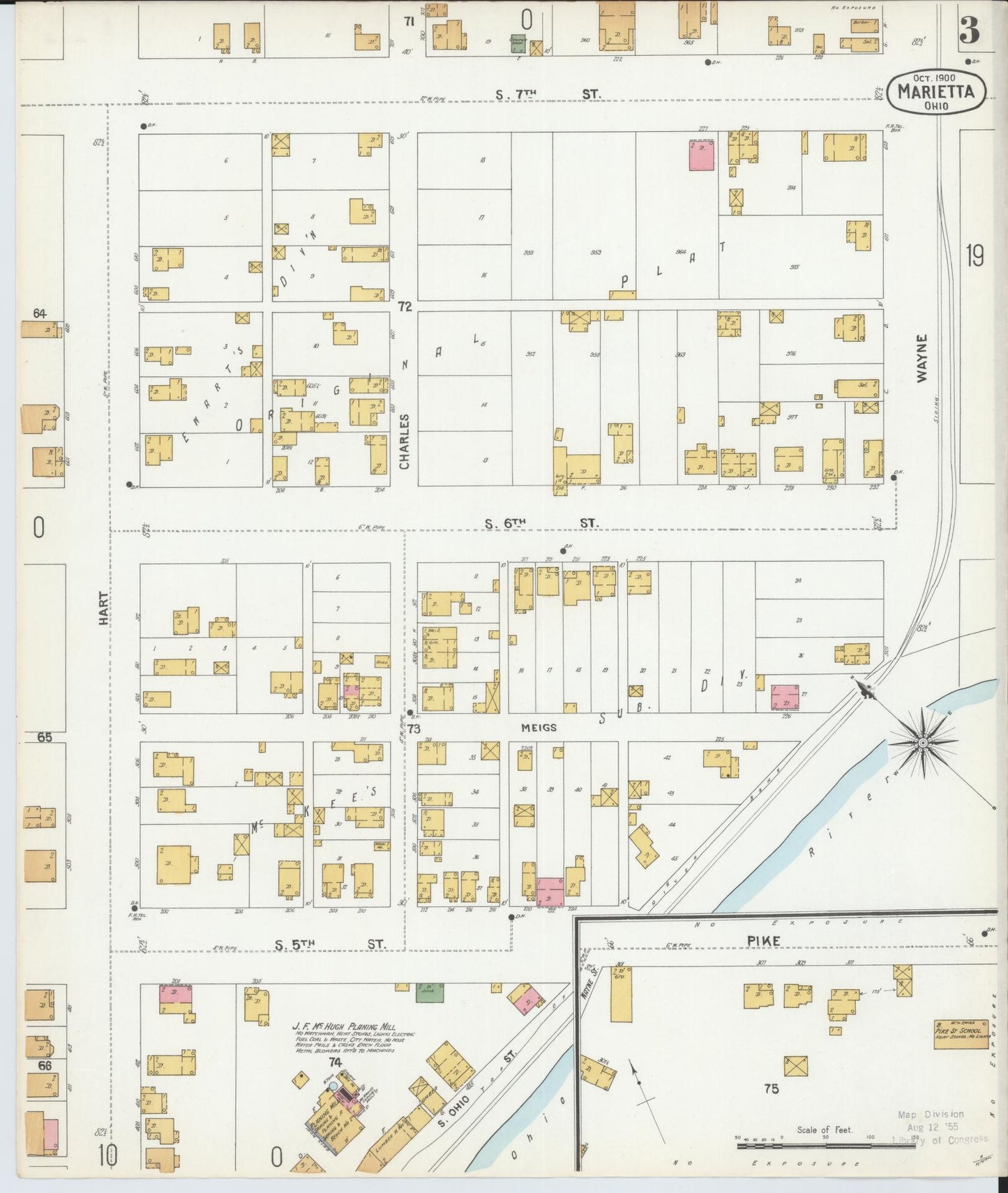 Sanborn Fire Insurance Map from Marietta, Washington County, Ohio (1900), Sheet #0003 - Historic Sanborn Fire Insurance Map Print, vintage old map wall art, antique decor, genealogy gift, Ohio Ohio map