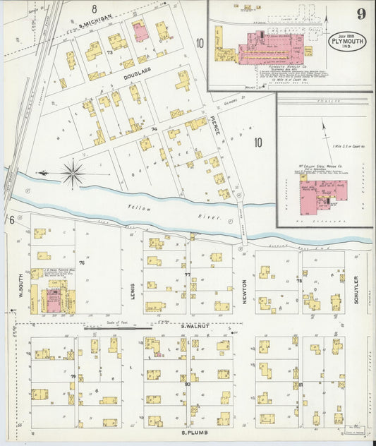 Sanborn Fire Insurance Map from Plymouth, Marhshall County, Indiana (1905), Sheet #0009 - Historic Sanborn Fire Insurance Map Print, vintage old map wall art, antique decor, genealogy gift, Indiana Indiana map
