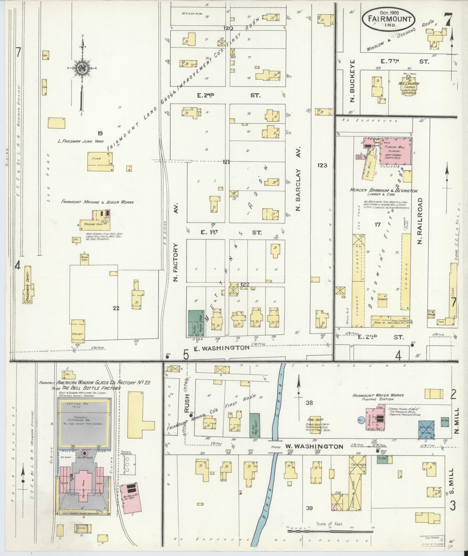 Sanborn Fire Insurance Map from Fairmount, Grant County, Indiana (1909), Sheet #0007 - Complete Map Set gallery image, historic Sanborn map, vintage wall art, Indiana Indiana