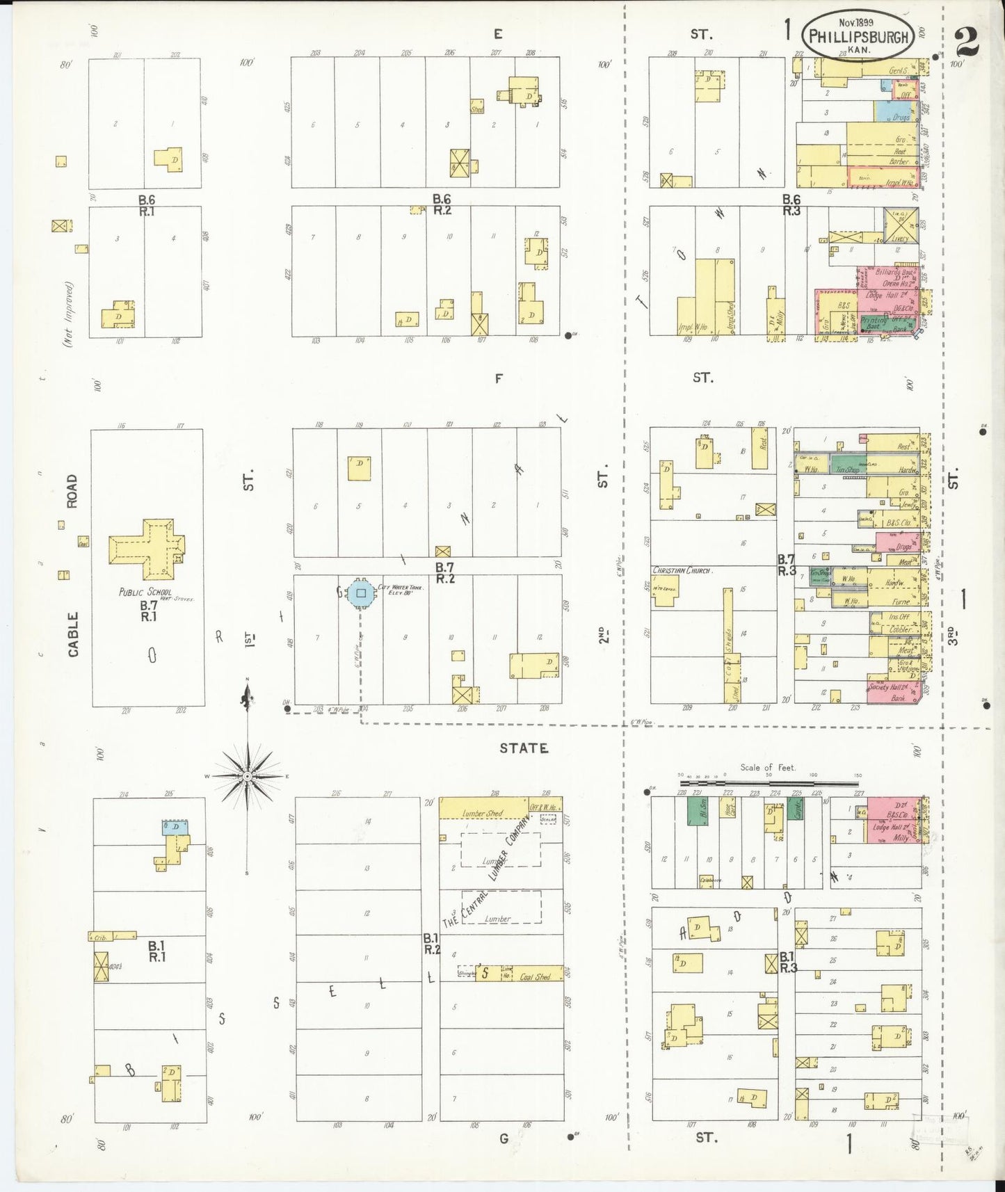 Sanborn Fire Insurance Map from Phillipsburg, Phillips County, Kansas (1899), Sheet #0002 - Complete Map Set gallery image, historic Sanborn map, vintage wall art, Kansas Kansas