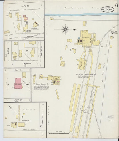 Sanborn Fire Insurance Map from Midland, Midland County, Michigan (1893), Sheet #0006 - Historic Sanborn Fire Insurance Map Print, vintage old map wall art, antique decor, genealogy gift, Michigan Michigan map