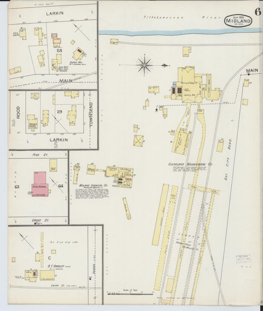 Sanborn Fire Insurance Map from Midland, Midland County, Michigan (1893), Sheet #0006 - Historic Sanborn Fire Insurance Map Print, vintage old map wall art, antique decor, genealogy gift, Michigan Michigan map