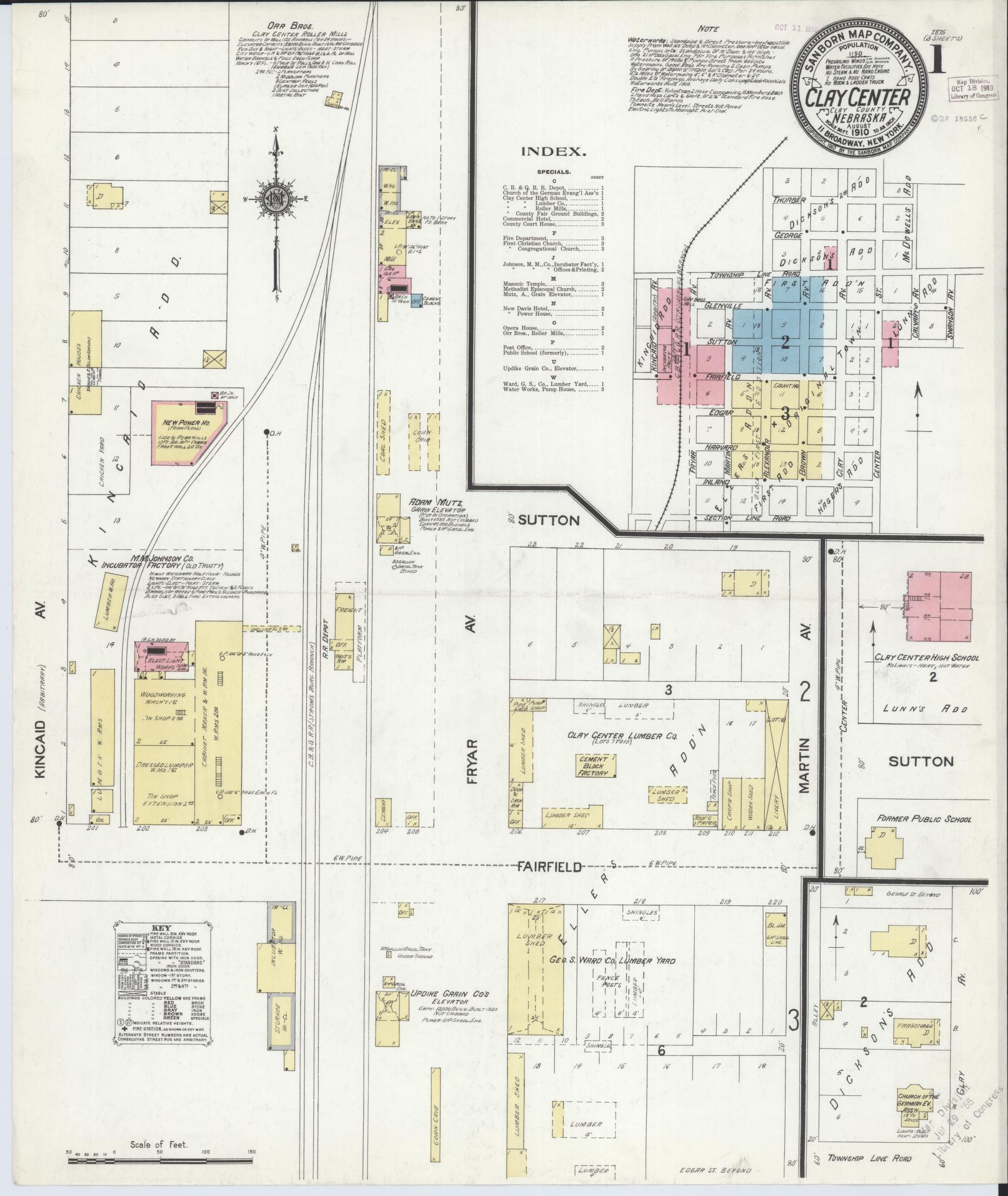 Sanborn Fire Insurance Map from Clay Center, Clay County, Nebraska (1910), Sheet #0001 - Complete Map Set gallery image, historic Sanborn map, vintage wall art, Nebraska Nebraska